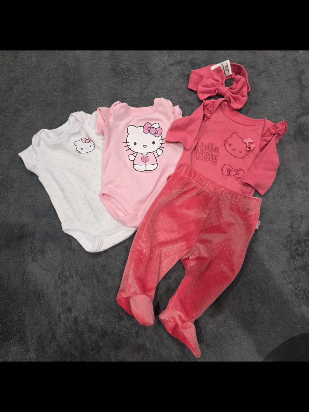 Hello Kitty Pink & White Baby Bodysuit and Footed Pant Set with Headband